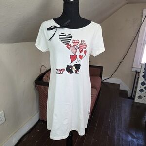 Pucca Funny Love You're My Destiny T-Shirt Dress M White Hearts Cute